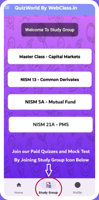 QuizWorld Study Group Screen
